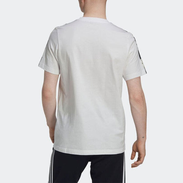 Футболка Men's adidas Logo Embroidered Stripe Round Neck Sports Short Sleeve White T-Shirt, белый — фото 3