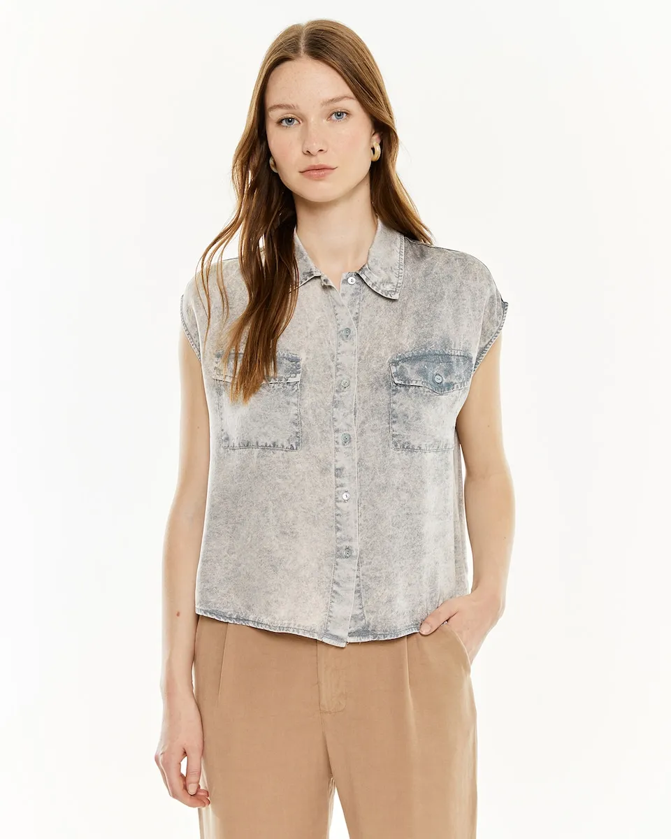 

Женская блузка без рукавов с отложным воротником System Action, светло-серый