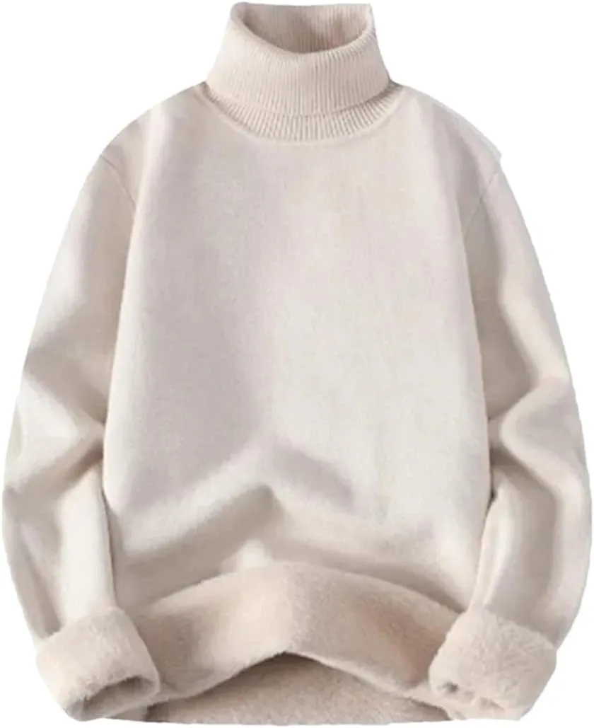 Мужской зимний водолазный свитер Solid Color Warm Fleece Slim Knitted