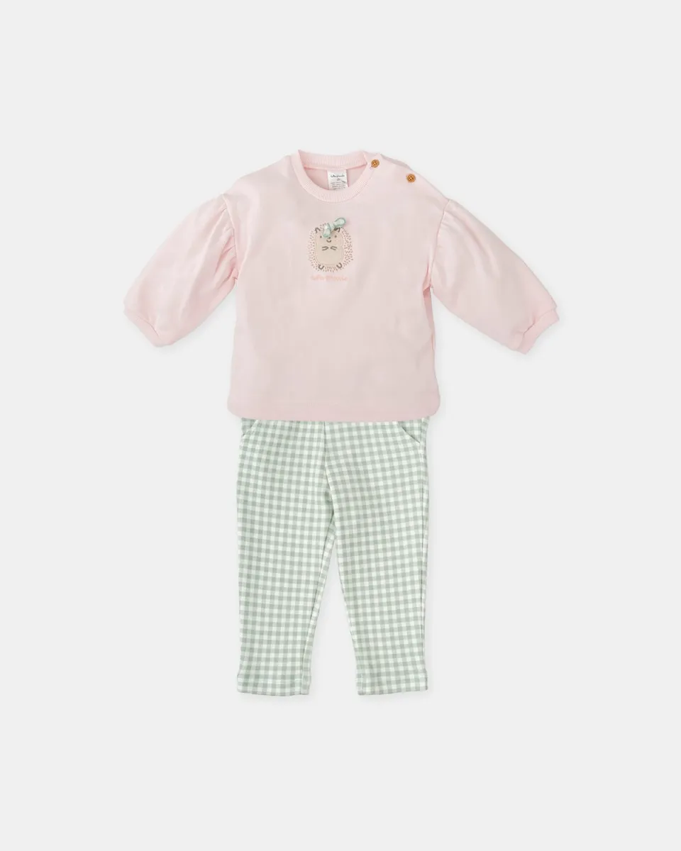 

Детский комплект на девочку из двух частей с ежиком и лепестком Tutto Piccolo, розовый