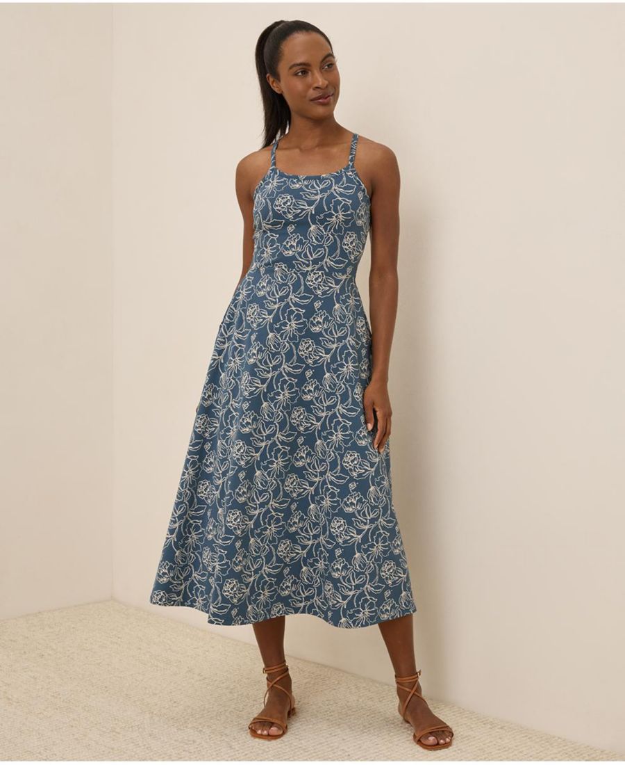 

Женское миди-платье приталенного силуэта с расклешенной юбкой Pact, Looking glass floral slate blue