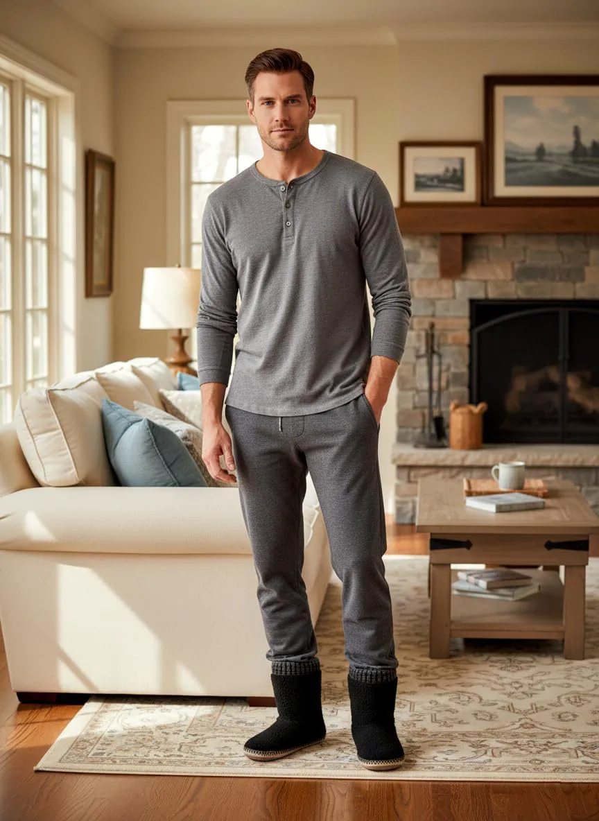 Cosyone1997 Уютные домашние тапочки для мужчин, с мягкой меховой отделкой и нескользящей подошвой, теплые носки-мокасины, зимние подарки на Рождество, уникальные, черный — фото 2