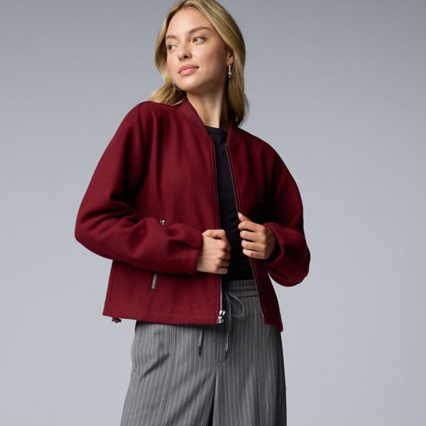 

Женская структурированная трикотажная куртка-бомбер Simply Vera Vera Wang, цвет burgundy cherry