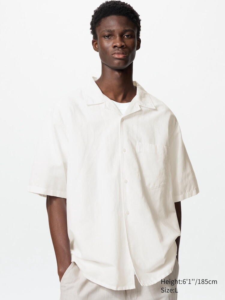 

Рубашка из льна с коротким рукавом Uniqlo, цвет 00 белый