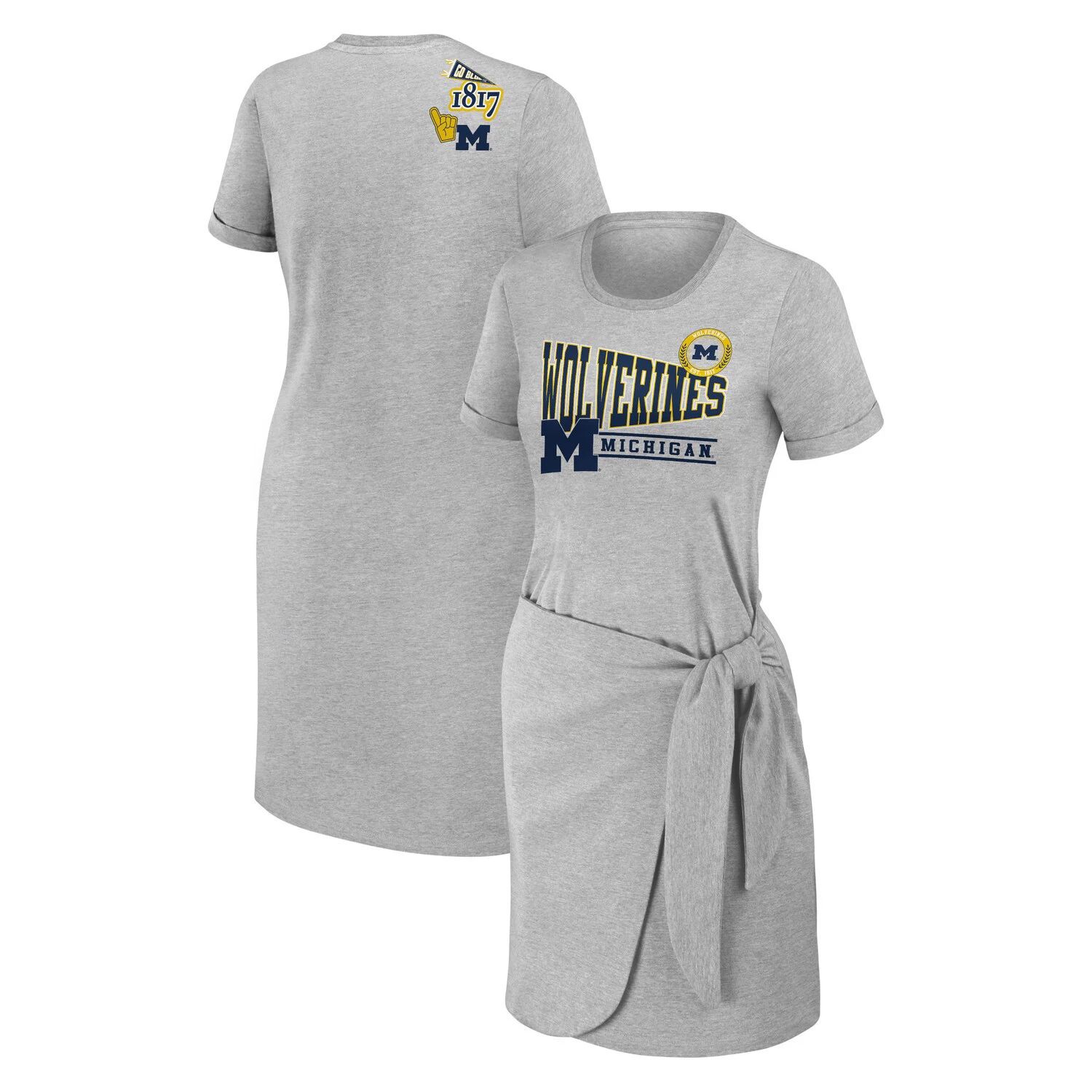 

Женская одежда Erin Andrews Платье-футболка с завязками Heather Grey Michigan Wolverines