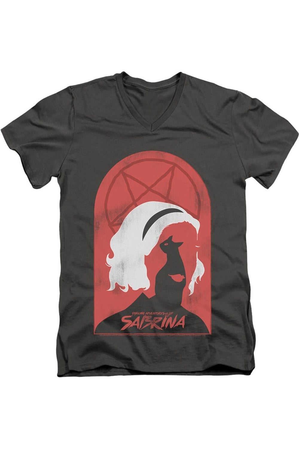 

Леденящие душу приключения Сабрины Сабрины и Салема короткий рукав взрослый V-образный вырез премиум хлопковая футболка / футболка Gildan, цвет charcoal