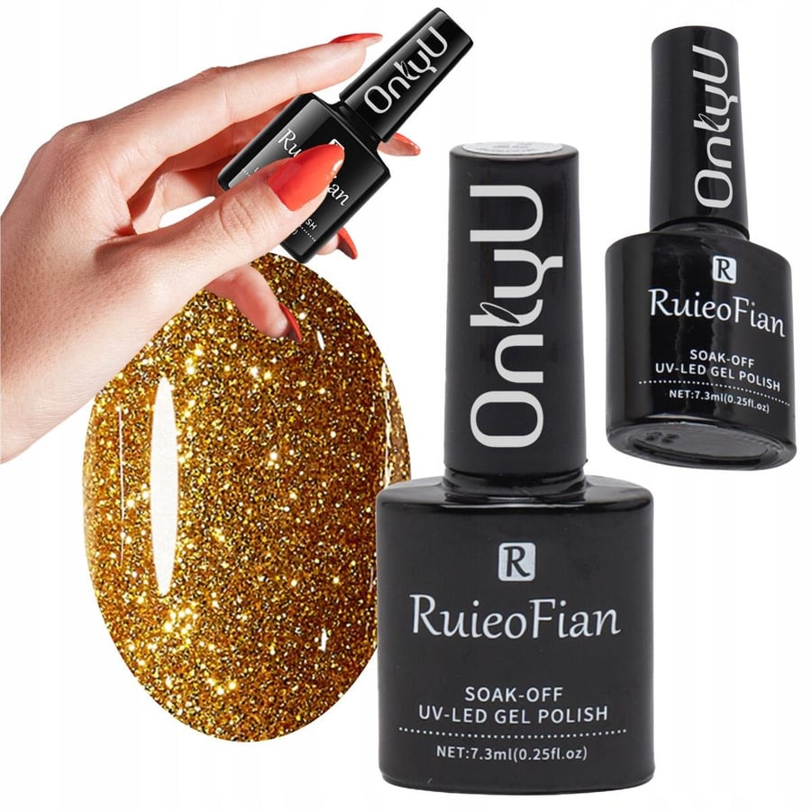

ГИБРИДНЫЙ ЛАК ДЛЯ НОГТЕЙ GOLD GLITTER WITH GLOSS UV POLISH/L126 OnlyU