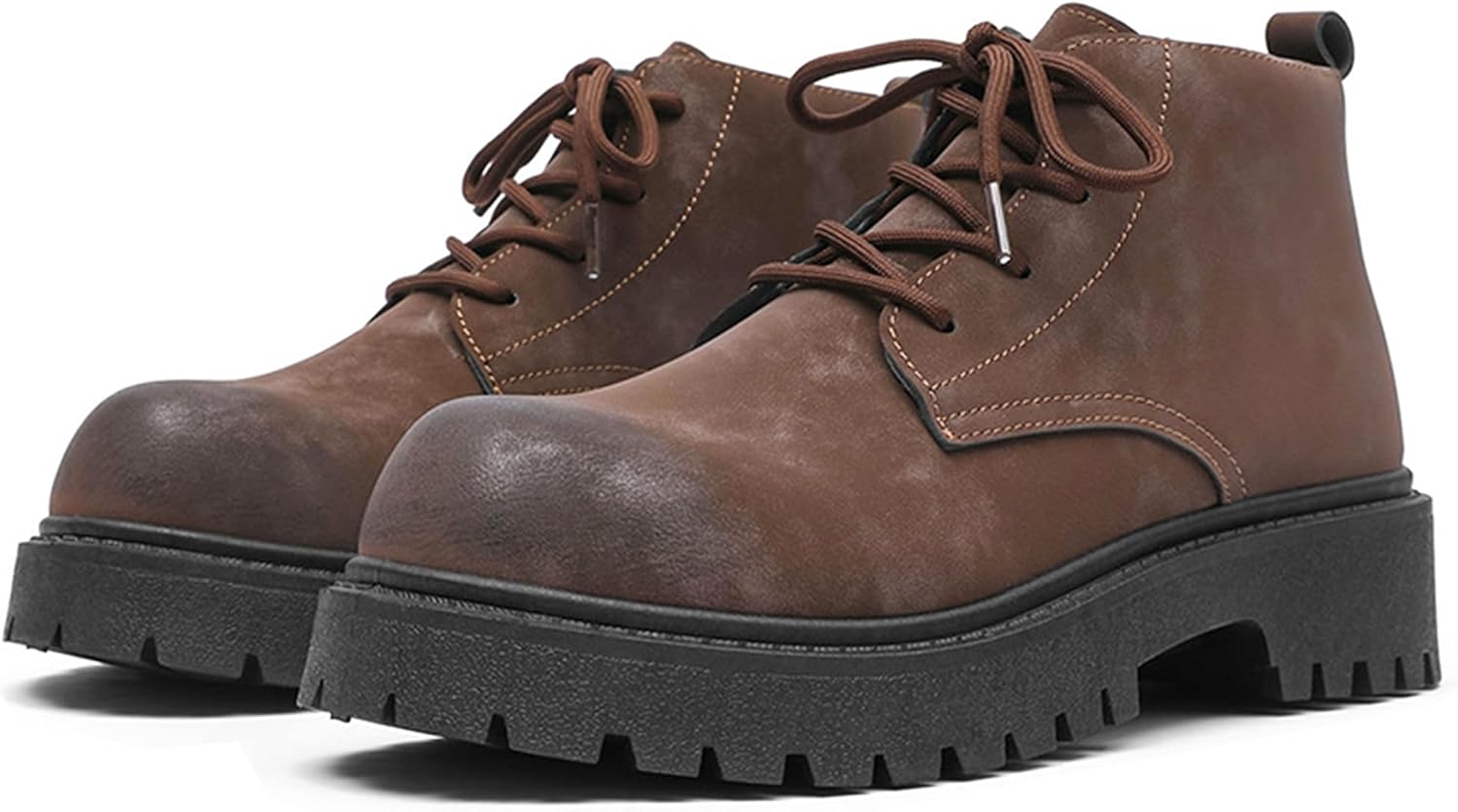 

Мужские кожаные ботинки на платформе, комфортные, с круглым носком, рифленой подошвой, противоскользящие, чукка, повседневные для прогулок и улицы, обувь оксфорды Ghibhna, коричневый