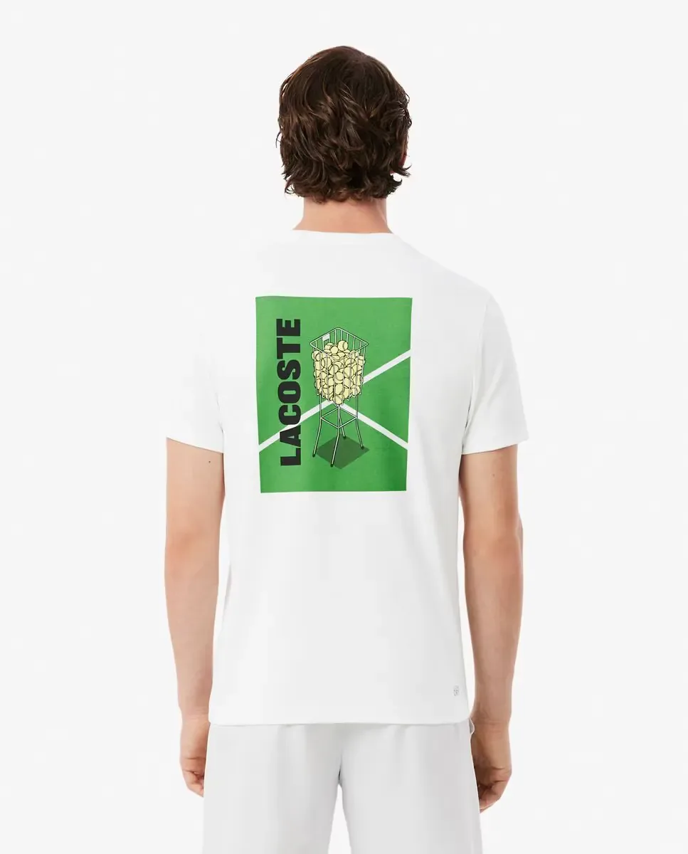 Lacoste Мужская теннисная футболка с принтом Ultra Dry, белая, короткий рукав — фото 2