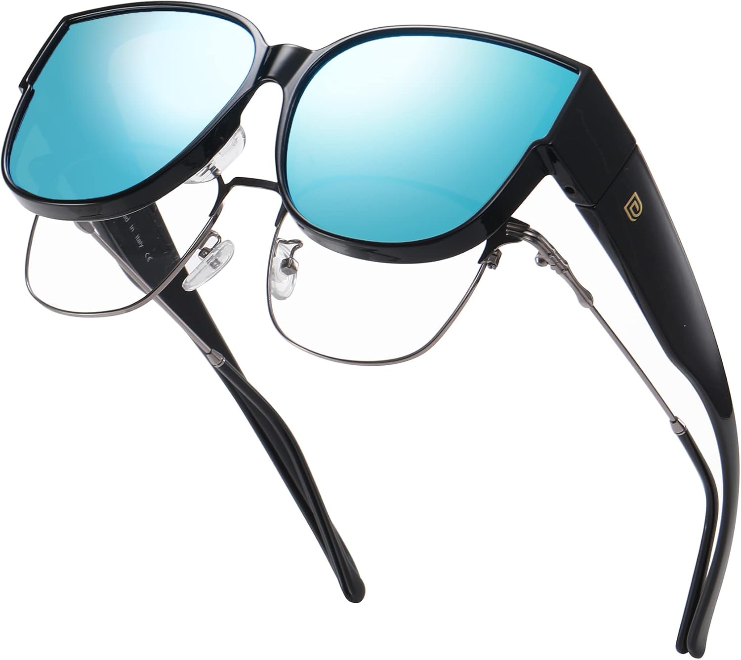 

Солнцезащитные очки DUCO Fit Over для мужчин и женщин, надеваемые поверх обычных очков, ретро-очки с обтекаемой формой, поляризованные, защита UV400, A-black Frame Revo Blue Lens