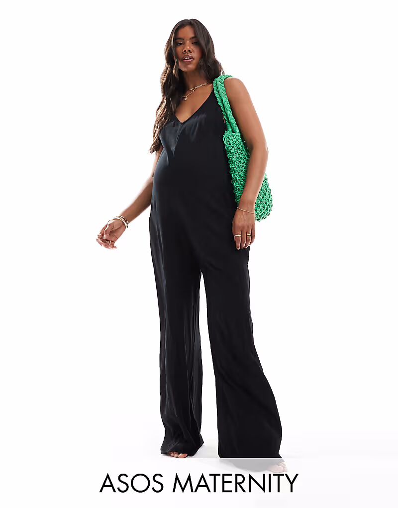 

Пляжный комбинезон для беременных ASOS DESIGN с карманами черного цвета