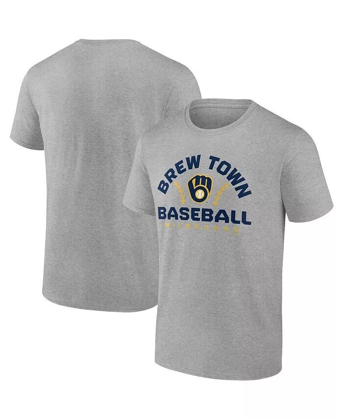 

Мужская серая футболка с принтом Milwaukee Brewers Iconic Go for Two Fanatics