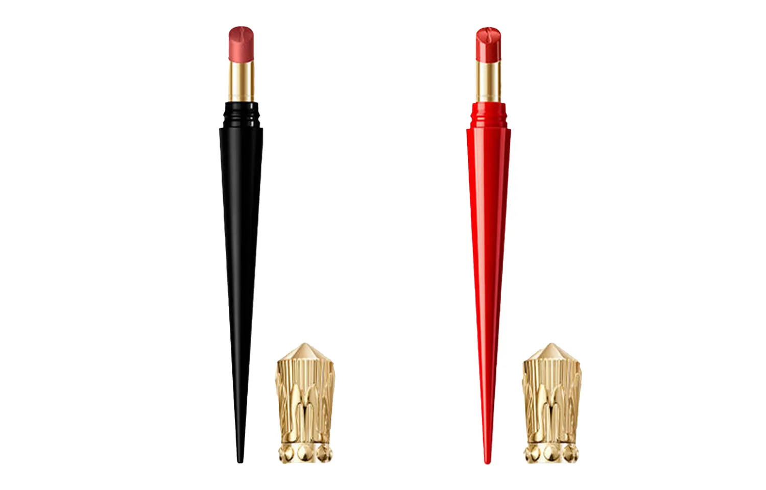 Christian Louboutin CL тонкая помада на высоком каблуке черная и красная, 2 шт, матовая, легко растушевывается, 386L Naked Rose + 013S Rose Red Bean, 013L Cabaret Peach+013S Rose Cameo Brown — фото 4