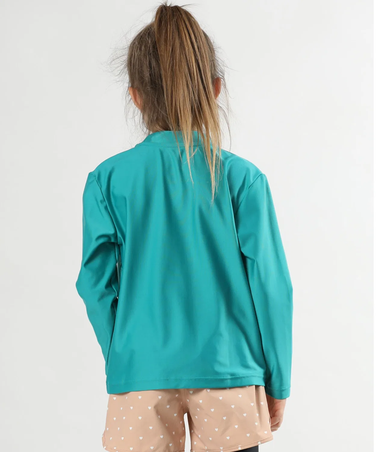 Детская длинная рашгарда с высоким воротом, полиэстер, сине-зеленый — фото 3