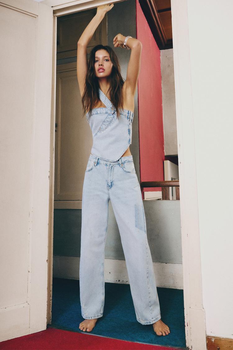 

Мешковатые джинсы Balloon fit в стиле пэчворк Pull And Bear, голубой
