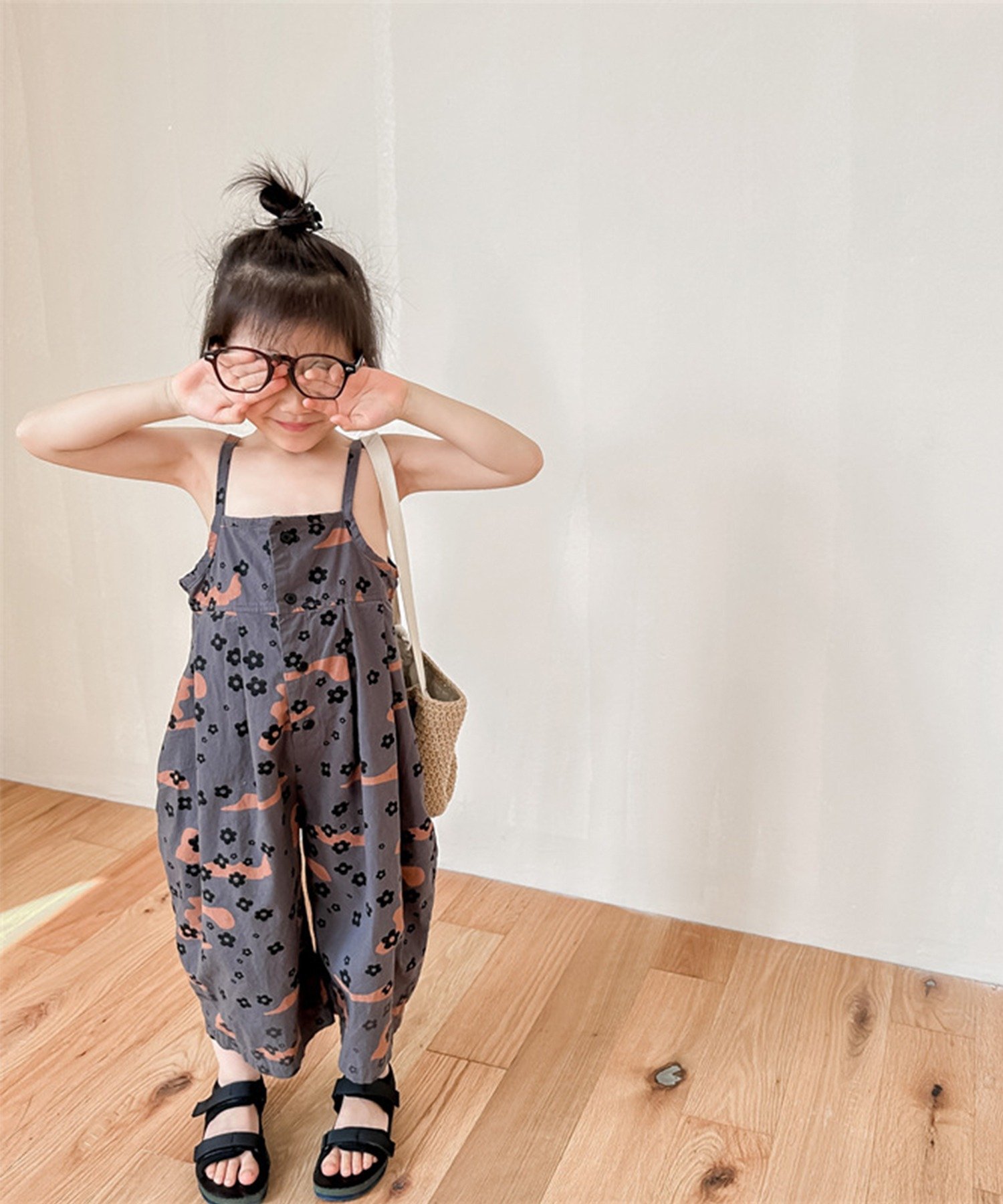 Корейский детский комбинезон с принтом, длиной 3/4 Aimoha Kids, Dark Gray
