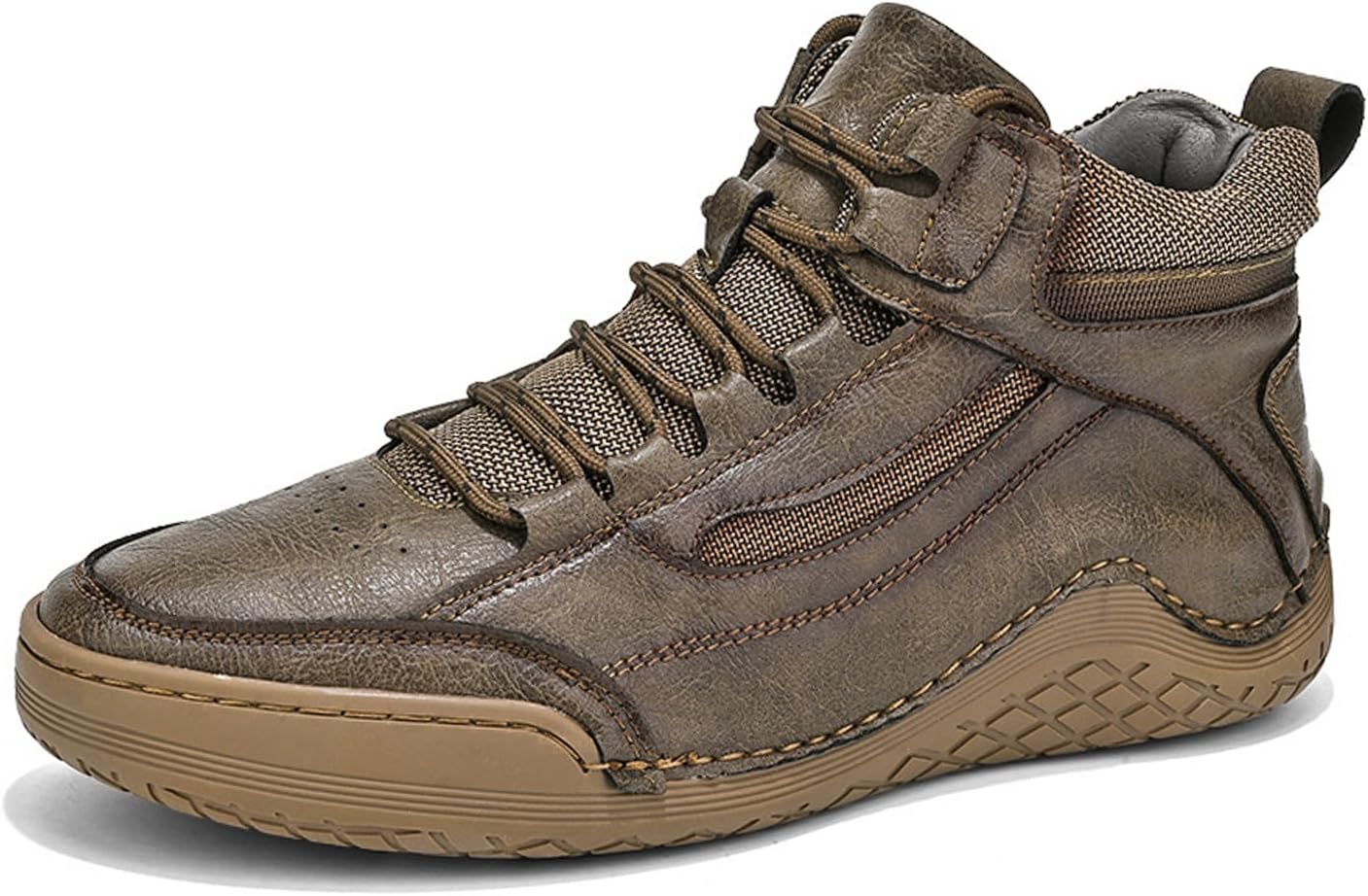 

Мужские кожаные высокие ботинки PURCHAWEE, винтажные повседневные, противоскользящие, с круглым носком, хорошей поддержкой свода, ботинки до щиколотки, ковбойские ботинки, темно-коричневый