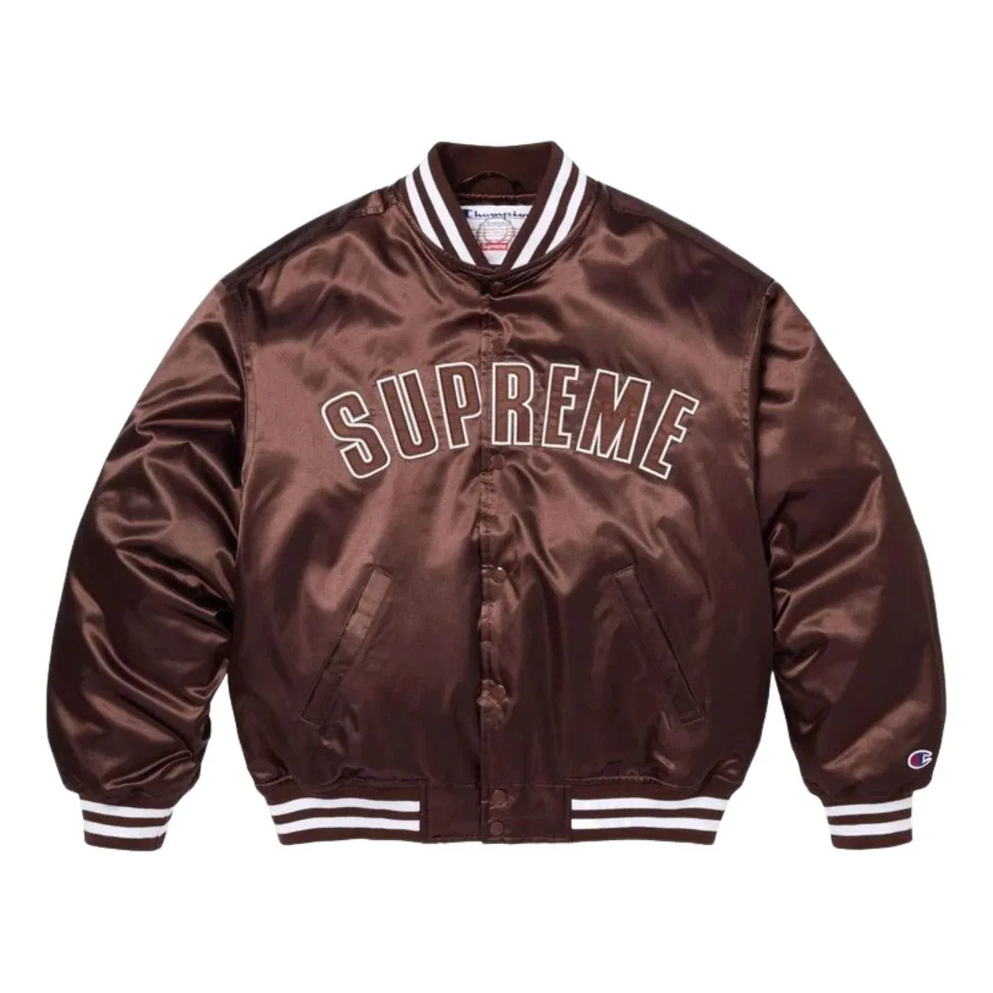 Куртка Supreme x Champion SS26 из атласа, коричневая, SUP-SS26-170-BRN
