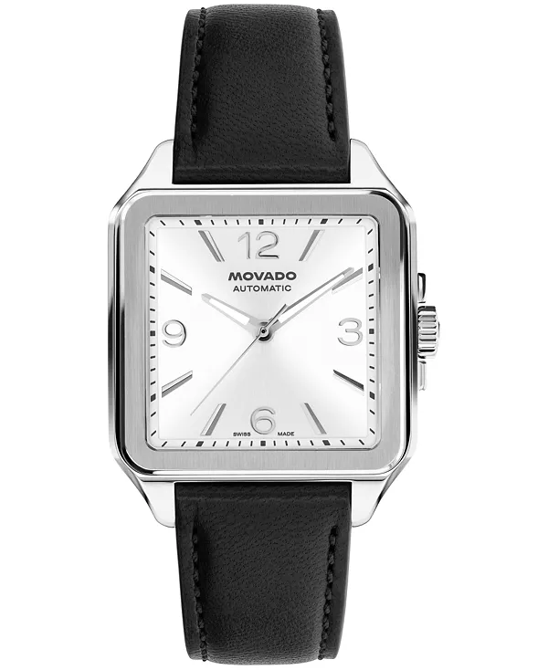 

Мужские швейцарские автоматические часы 1917 года с черным кожаным корпусом, 35 x 45,2 мм Movado, black