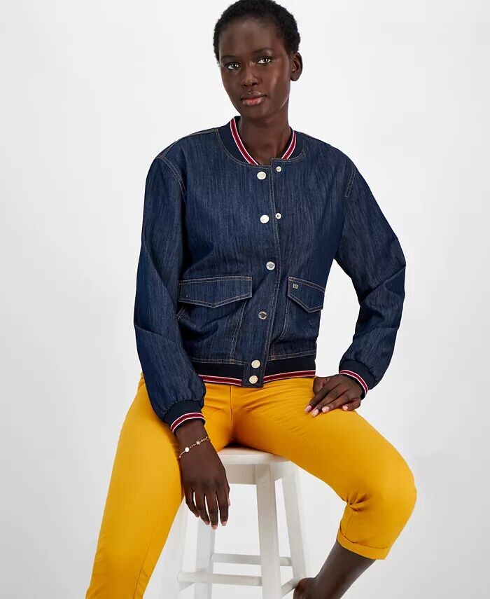 

Женский джинсовый бомбер с застежкой спереди Tommy Hilfiger, синий