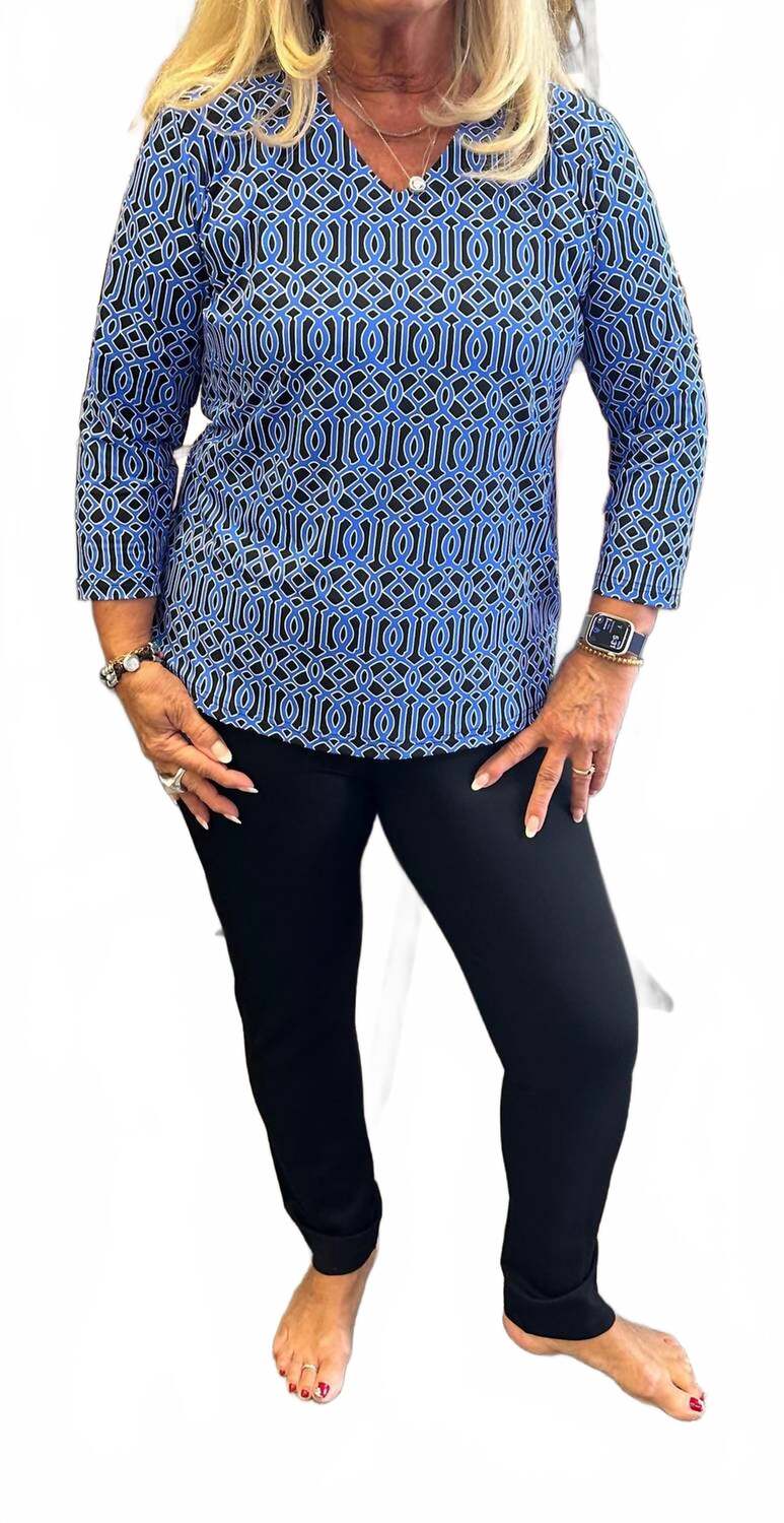 

Топ с V-образным вырезом и рукавом 3/4 в королевском синем и черном цветах Lulu-B