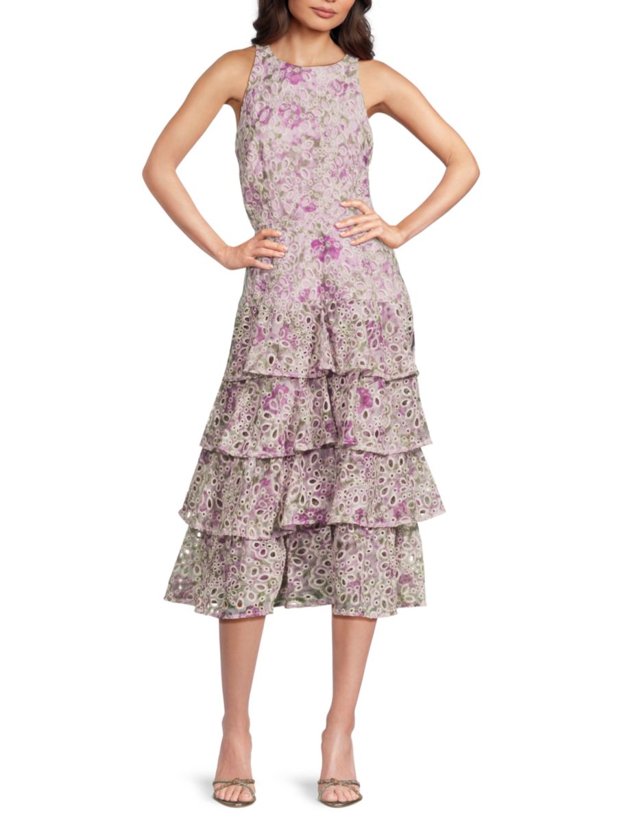 

Платье-миди Schiffli с цветочным принтом А-силуэта Mikael Aghal, цвет Lilac Multi