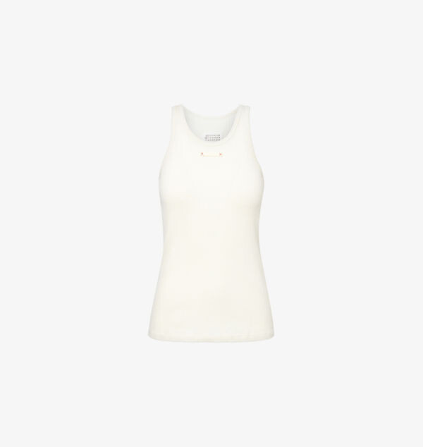 

Топ из хлопковой смеси с круглым вырезом в рубчик Maison Margiela, бежевый