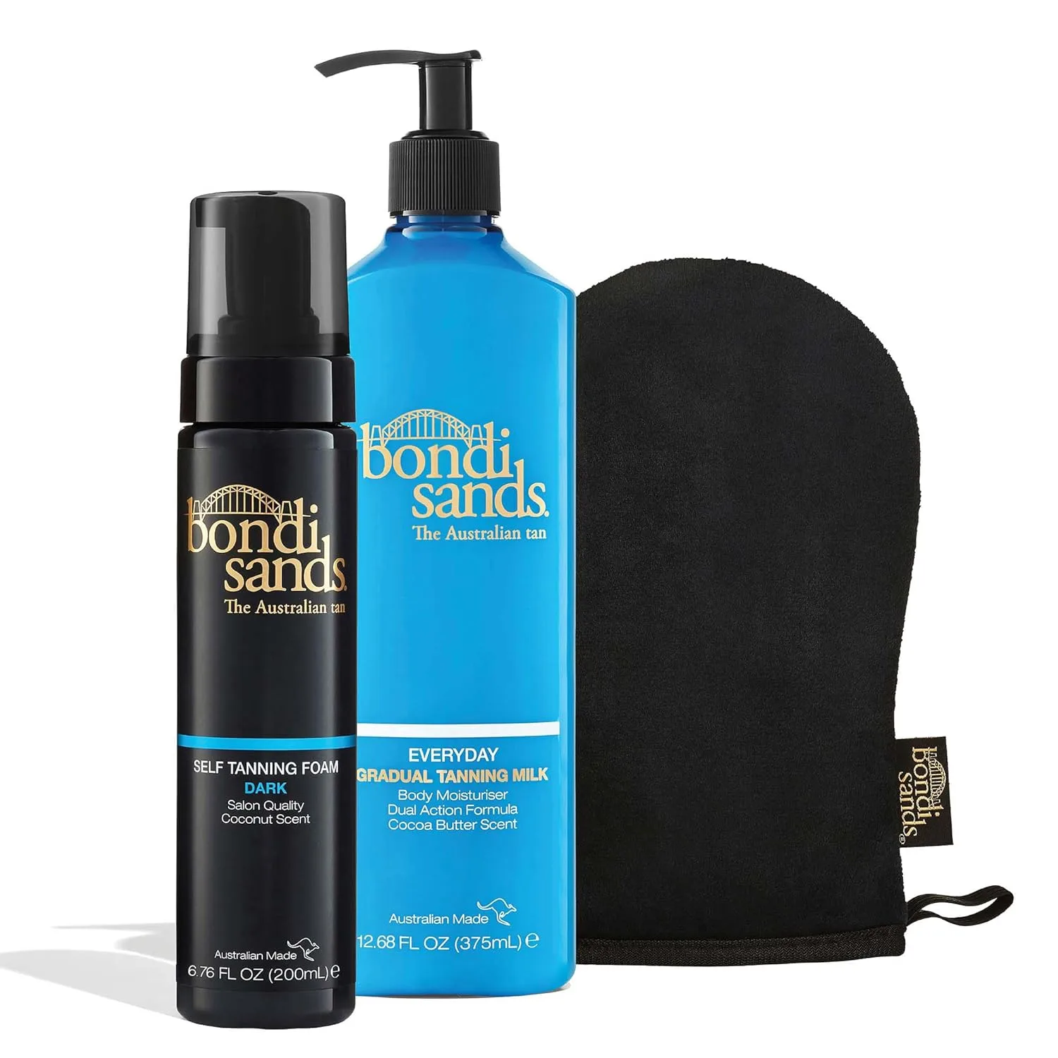 Набор Bondi Sands Prep and Glow | Включает средство для удаления загара, варежку для пилинга, пенку для автозагара Ultra Dark и молочко для ежедневного постепенного загара