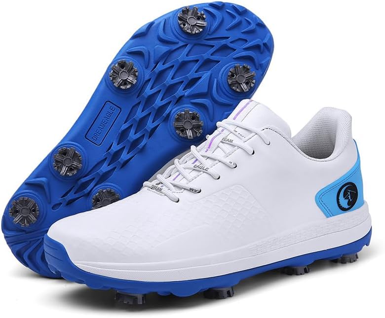 

Водонепроницаемые мужские гольф туфли Профессиональные мужские спортивные кроссовки для гольфа с шипами, мужская обувь для гольфа с 8 шипами, кроссовки для ходьбы по траве Qz-Itry, белый/синий
