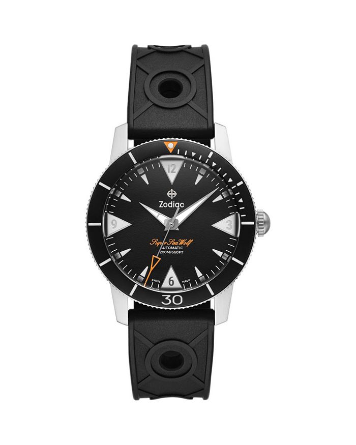 

Часы Skin Diver Automatic с резиновым ремешком, 39 мм Zodiac, черный