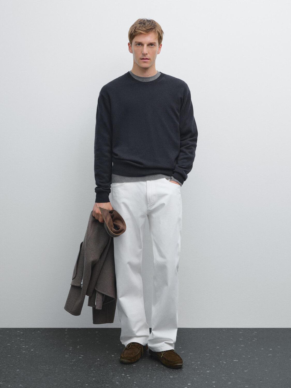 

Кашемировый вязаный свитер с круглым вырезом Massimo Dutti, темно-синий