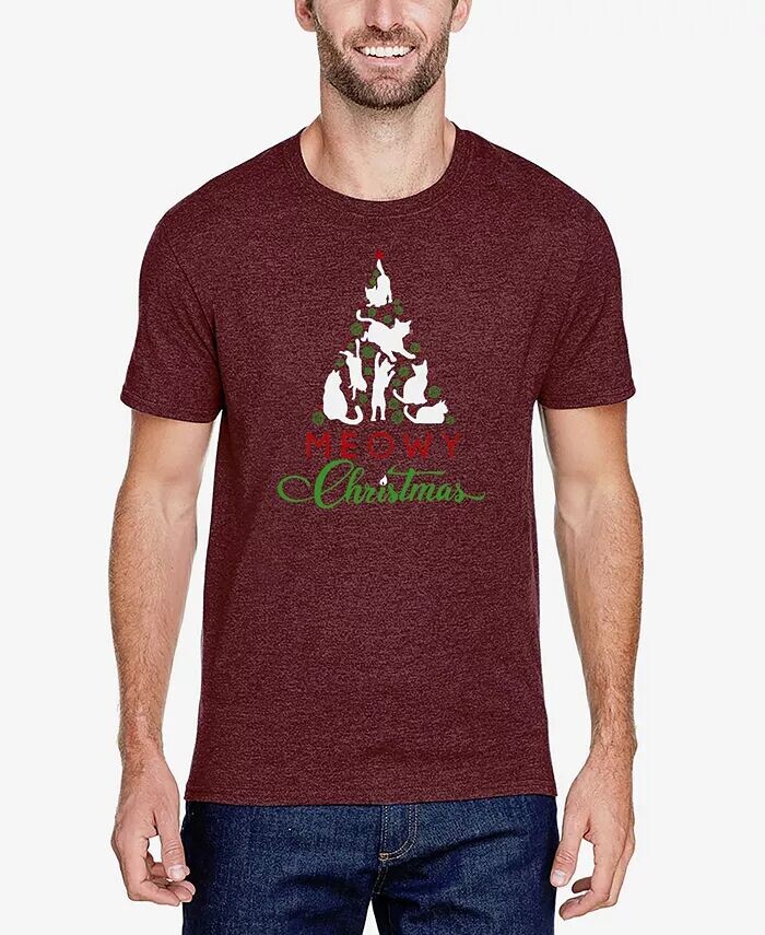 

Футболка мужская Meowy Christmas Tree Premium Blend Word Art LA Pop Art, красный