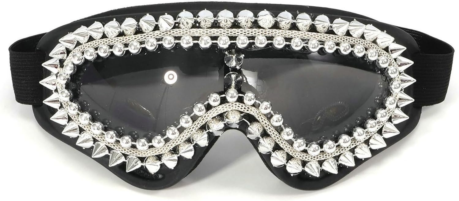 

Солнцезащитные очки COTIA с крупными бриллиантами для женщин и мужчин, модные панк-очки с заклепками, очки для вечеринок, ветрозащитные очки для активного отдыха, Grey