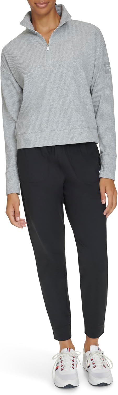 

Женская толстовка Tommy Hilfiger с застежкой-молнией на четверть оборота и матовым рубчиком, с отверстиями для больших пальцев, Pearl Heather Grey, Белый, Женская толстовка Tommy Hilfiger с застежкой-молнией на четверть оборота и матовым рубчиком, с отвер