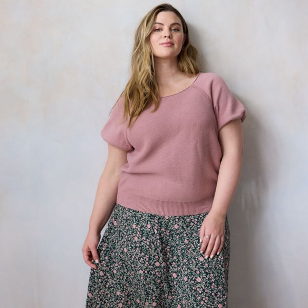 

Облегающий трикотажный топ с коротким рукавом больших размеров Lc Lauren Conrad, цвет lavender silk