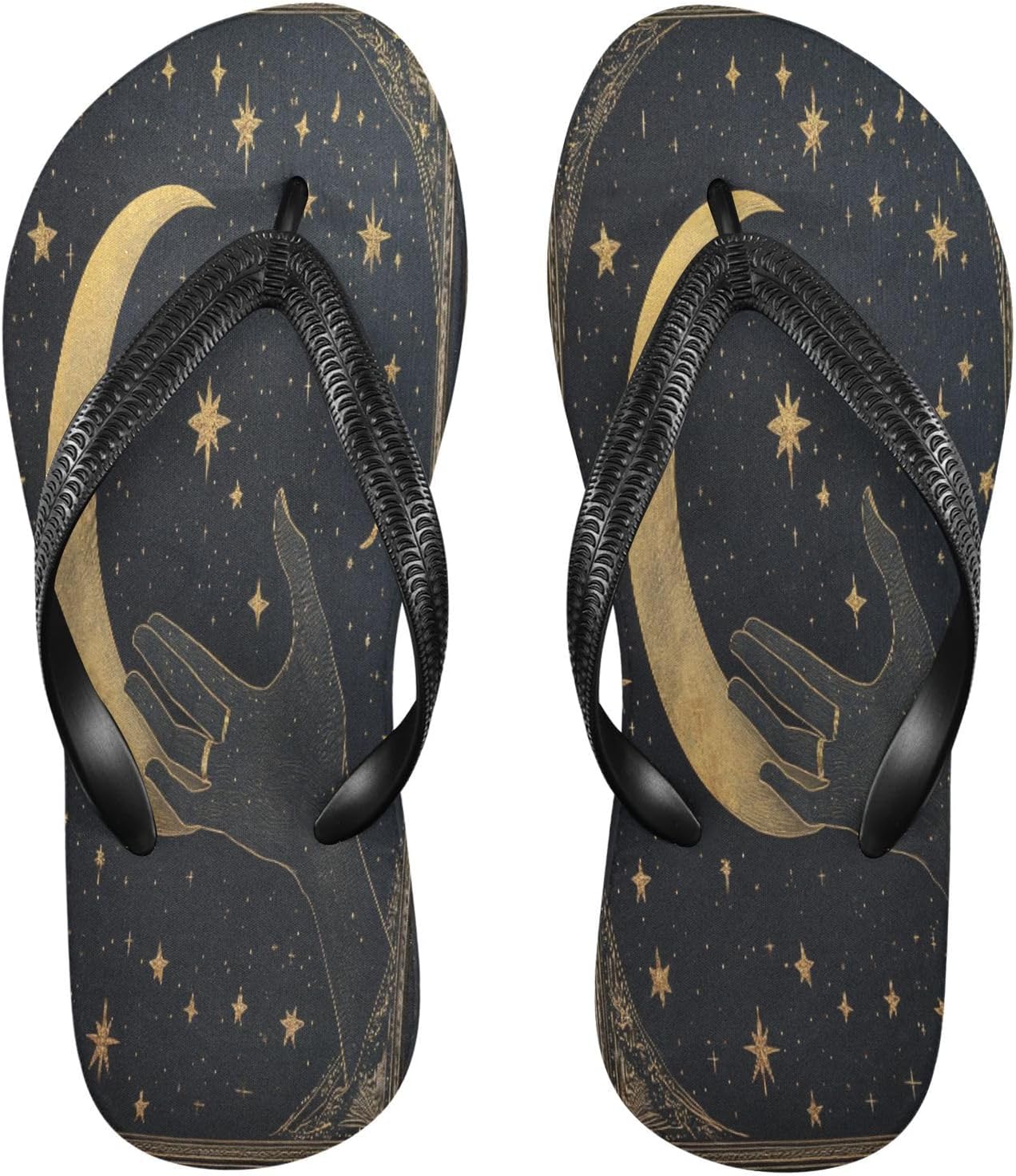 

Звезды Луна Руки Шлепанцы Пляж Душ Вьетнамки Сандалии Резиновые Нескользящие Летние Туфли для Женщин и Мужчин Sinestour, Stars Moon Hands