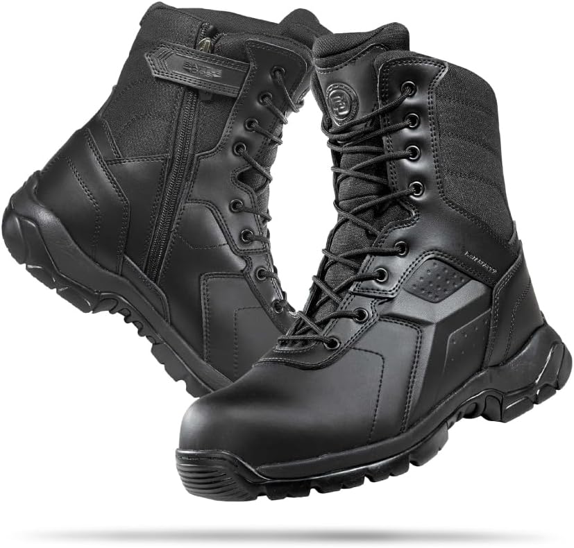 

Тактические ботинки для мужчин с боковой молнией, высота подошвы 8 дюймов - водонепроницаемые, прочные и соответствующие военным требованиям, с защитным носком BD PROTECTIVE EQUIPMENT, черный