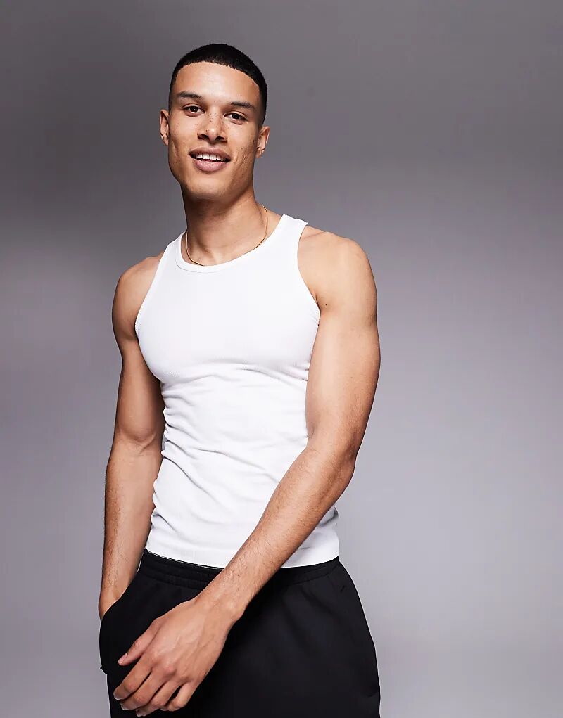 

Топ Icon slim fit бесшовный в рубчик белого цвета ASOS 4505