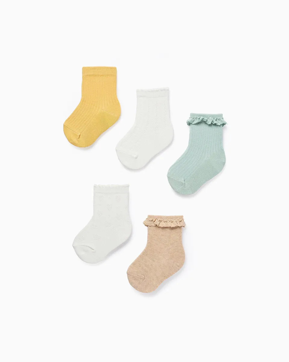 

Набор из 5 пар носков для девочек в рубчик Zippy, многоцветный