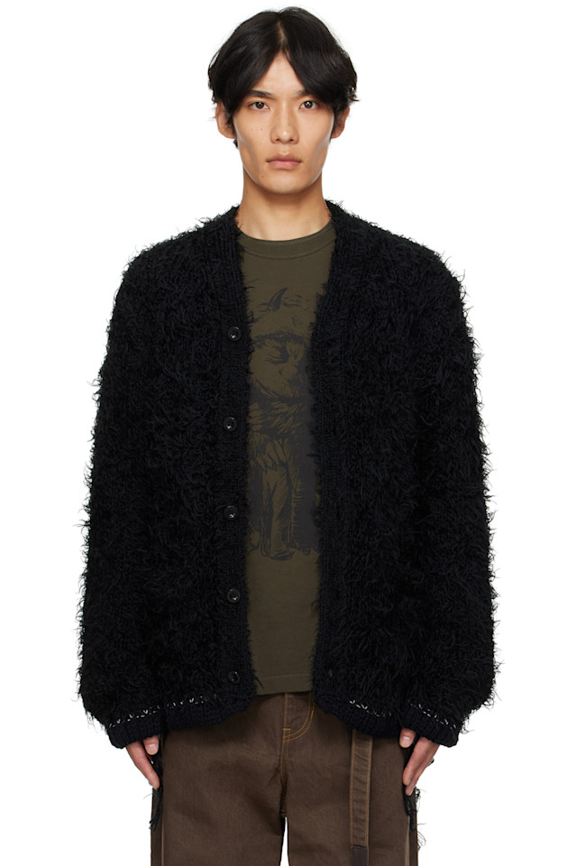 

Вязаный кардиган с мехом Sacai, черный
