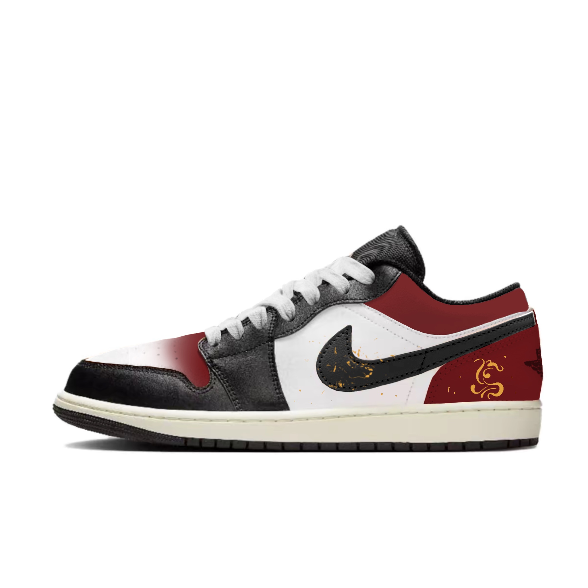 

Jordan Air 1 Crimson Gold Shadow Abrasion Resistant Low top Vintage Basketball Shoes Unisex Black Red