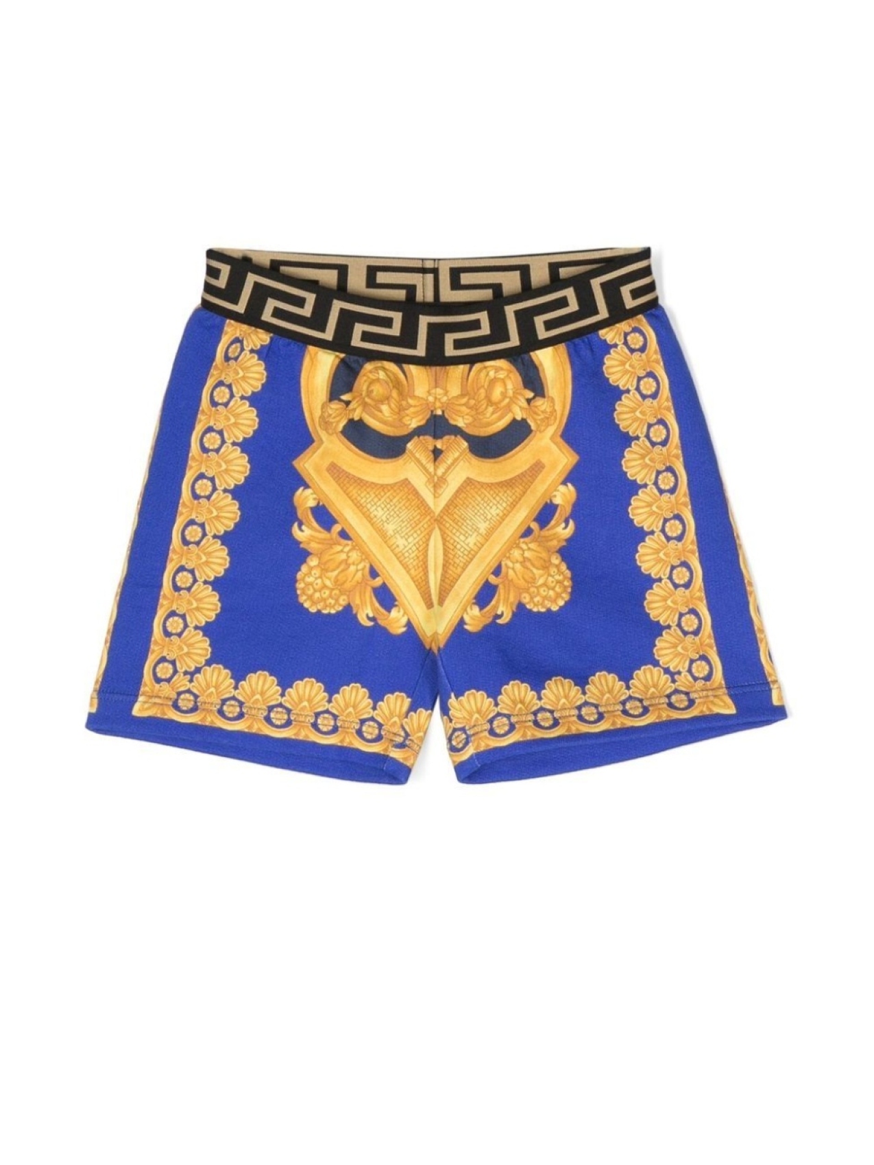 

Versace Kids Barocco-print cotton shorts, синий