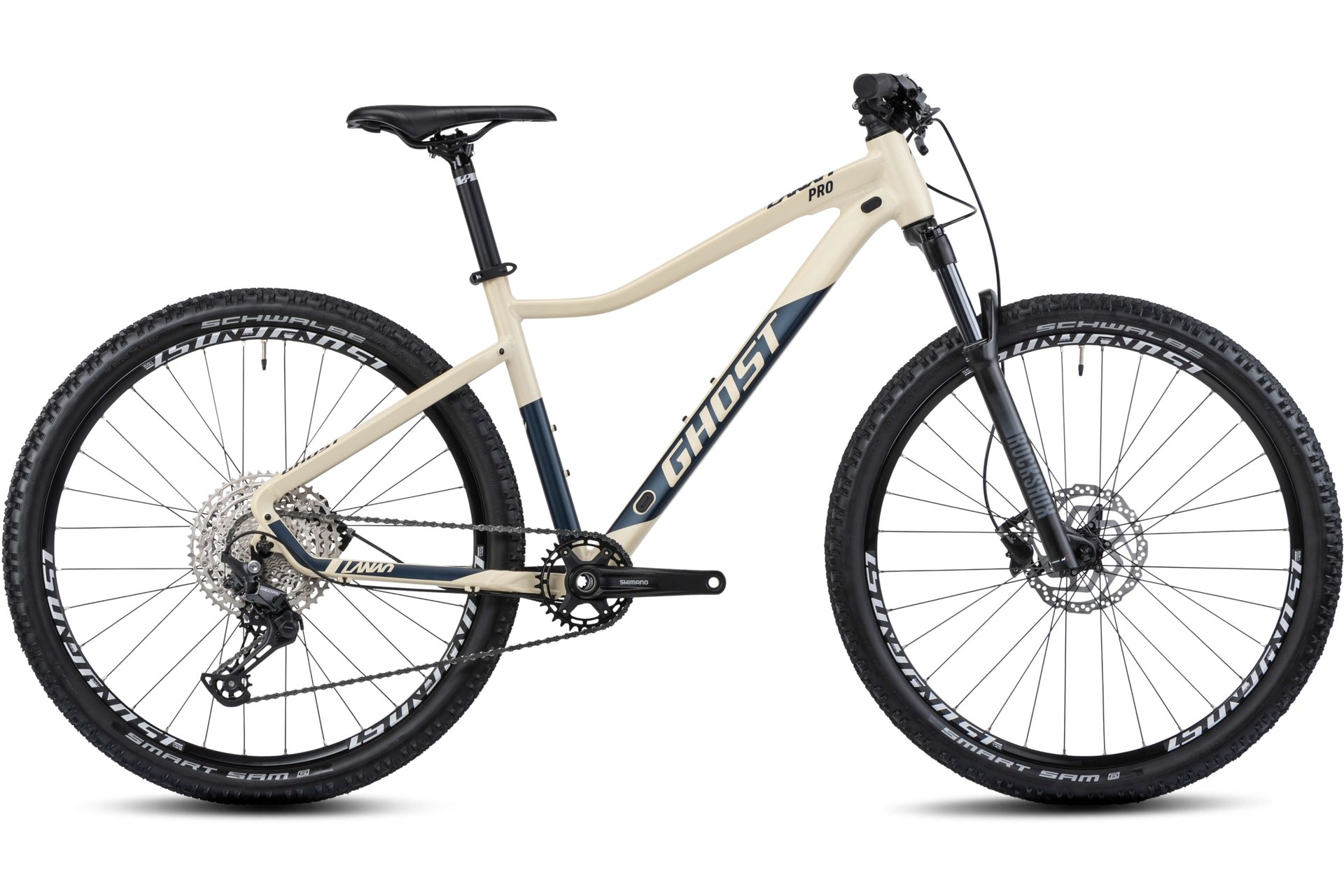 

Горный велосипед Ghost Lanao Pro 27.5 AL - 27,5 дюймов - Diamant - 2025, цвет Beige|metallic beige/pearl dark blue - matt