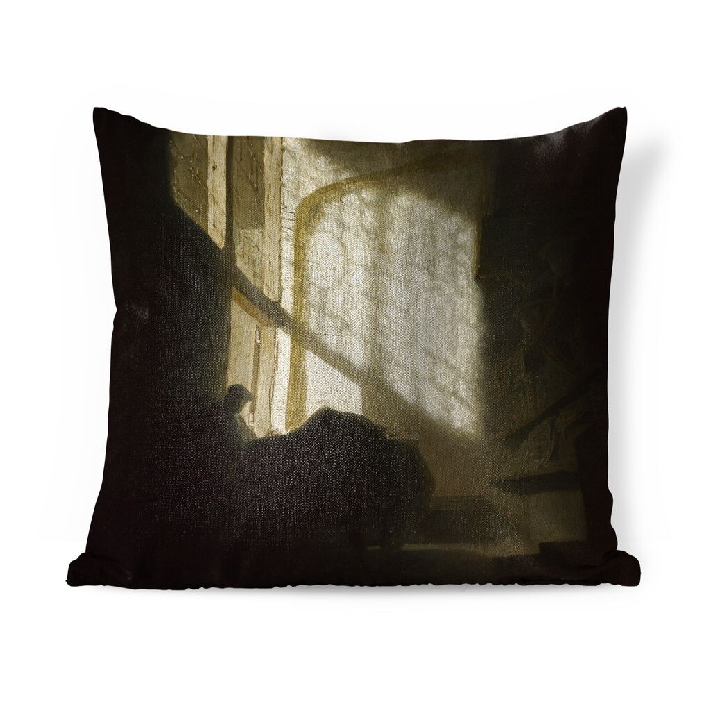 

Декоративная подушка MuchoWow диванная подушка для гостиной декоративная подушка 40x40 см Мужчина читает в высокой комнате - картина Рембрандта ван Рейна - чехлы на диванные подушки - без наполнителя