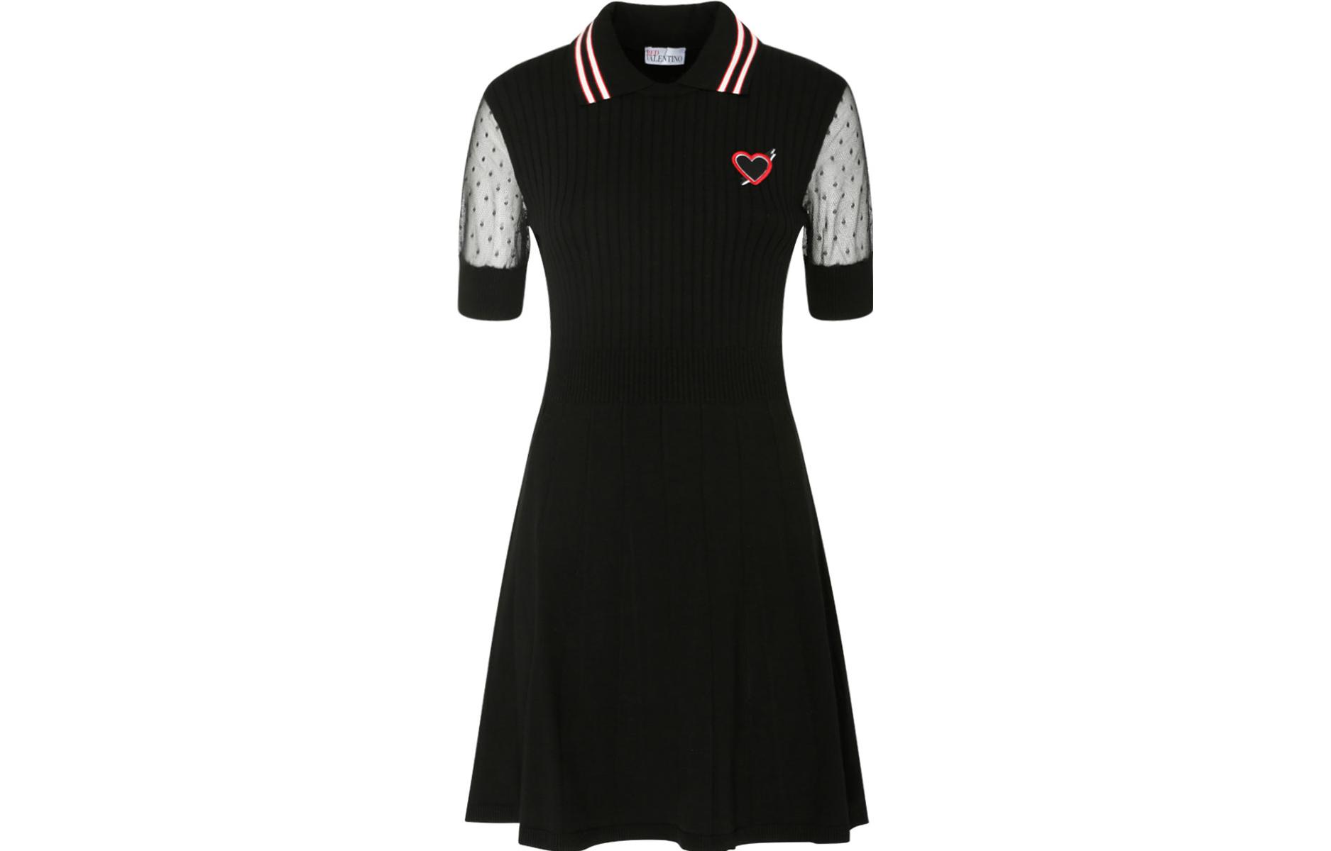 

Короткое платье с короткими рукавами женское черное RED VALENTINO