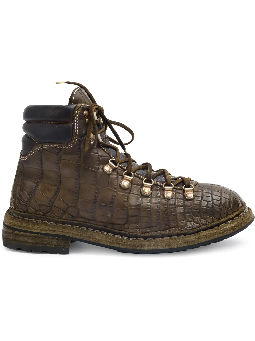 

Фактурные ботинки из крокодиловой кожи Guidi, коричневый