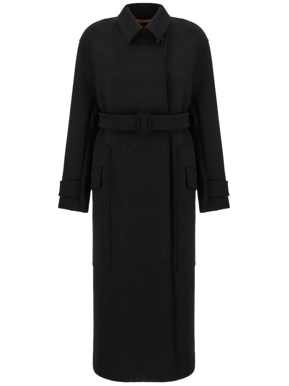 Длинное пальто с поясом MAX MARA, черный