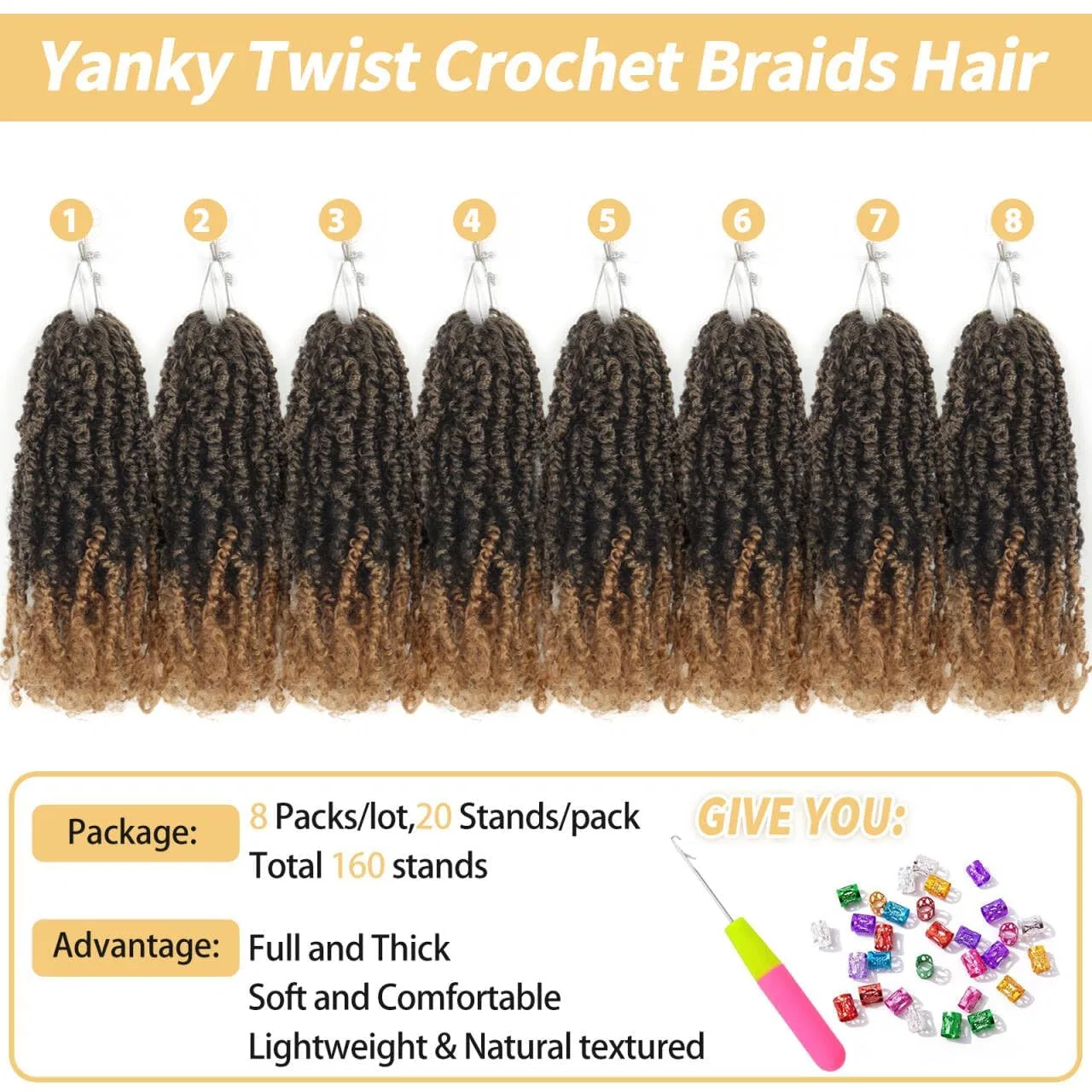 Искусственные волосы Yanky Twist Crochet Hair для афропричесок Ainimiu, T27-Brown — фото 3