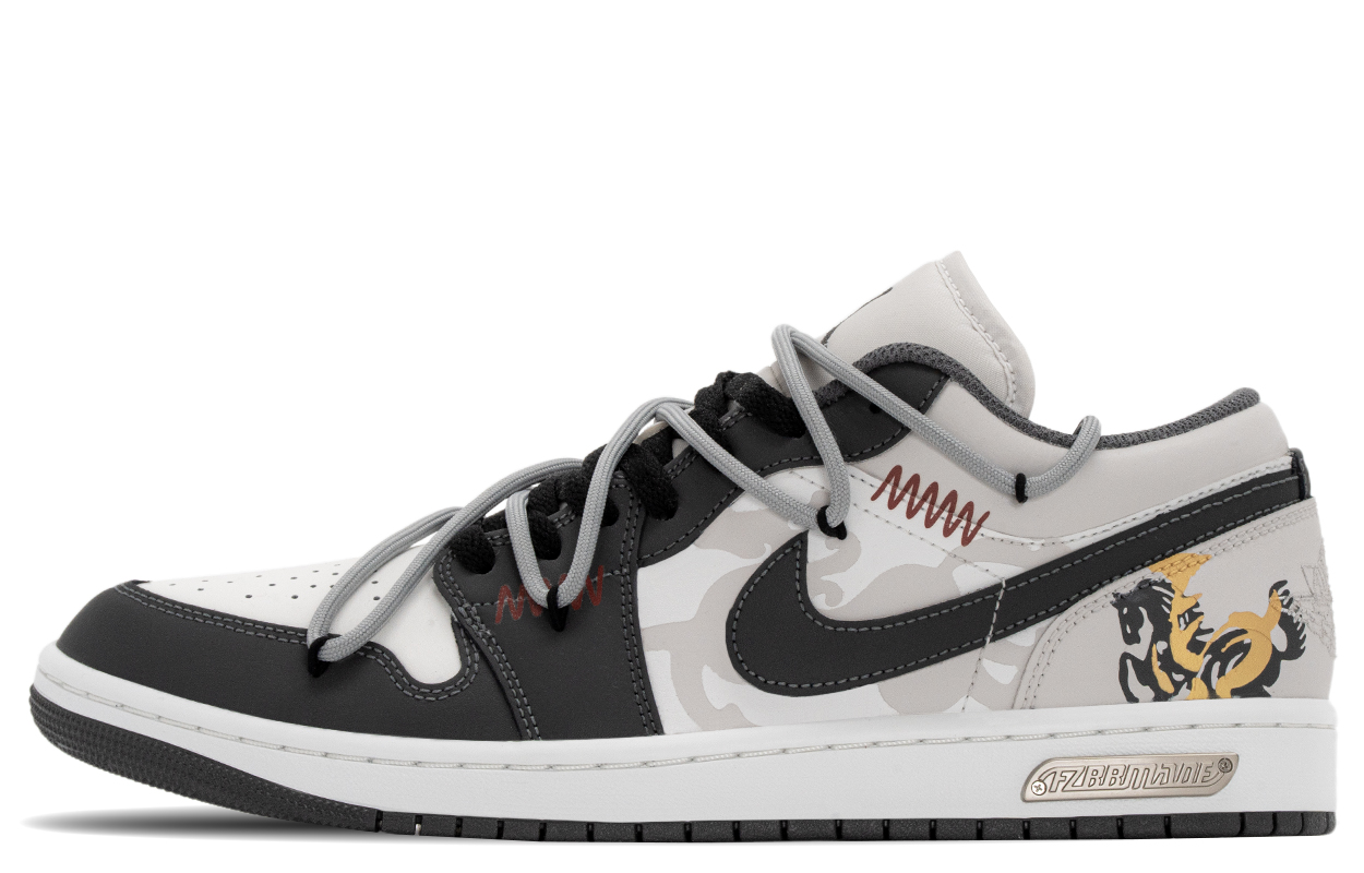 

Air 1 Ten Thousand Horses Galloping Износостойкие низкие винтажные баскетбольные кроссовки мужские Jordan, черный серый белый