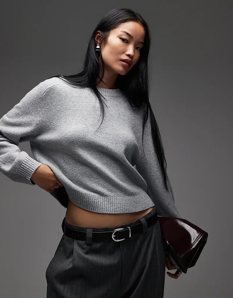 

Джемпер с круглым вырезом и объемными рукавами из светло-серого меланжа «& Other Stories»